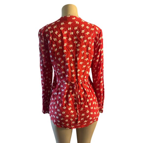 M ModCloth Red Safari As I Can See Elephant Printed Button-Down Shirt Blouse Top - Picture 4 of 7